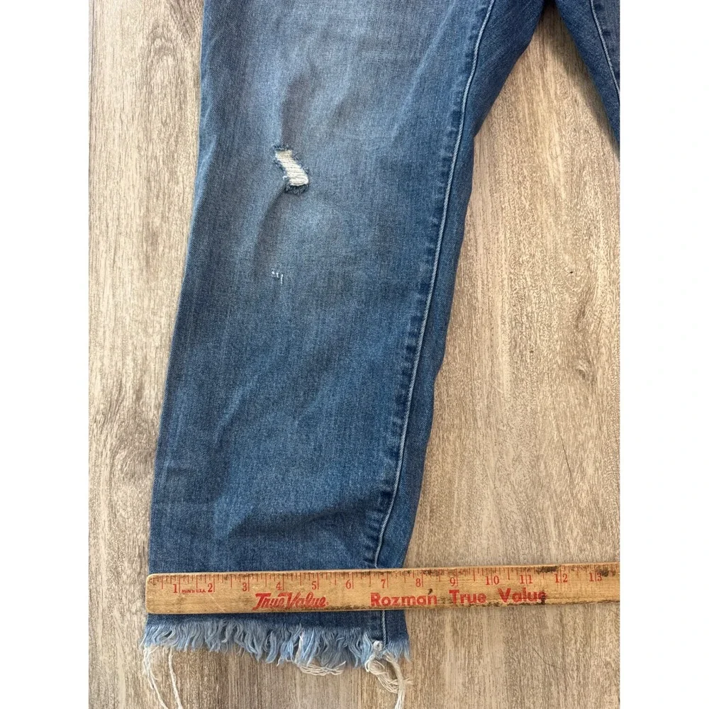 J.Crew Slim Boyfriend Jeans Medium Wash Distressed Raw Hem Size 33 Womens